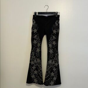 Free People Black and Gray Star Pattern Flare Pants